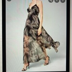 NWT! Black House White Market Palm-Print soft maxi dress. Slits on sides